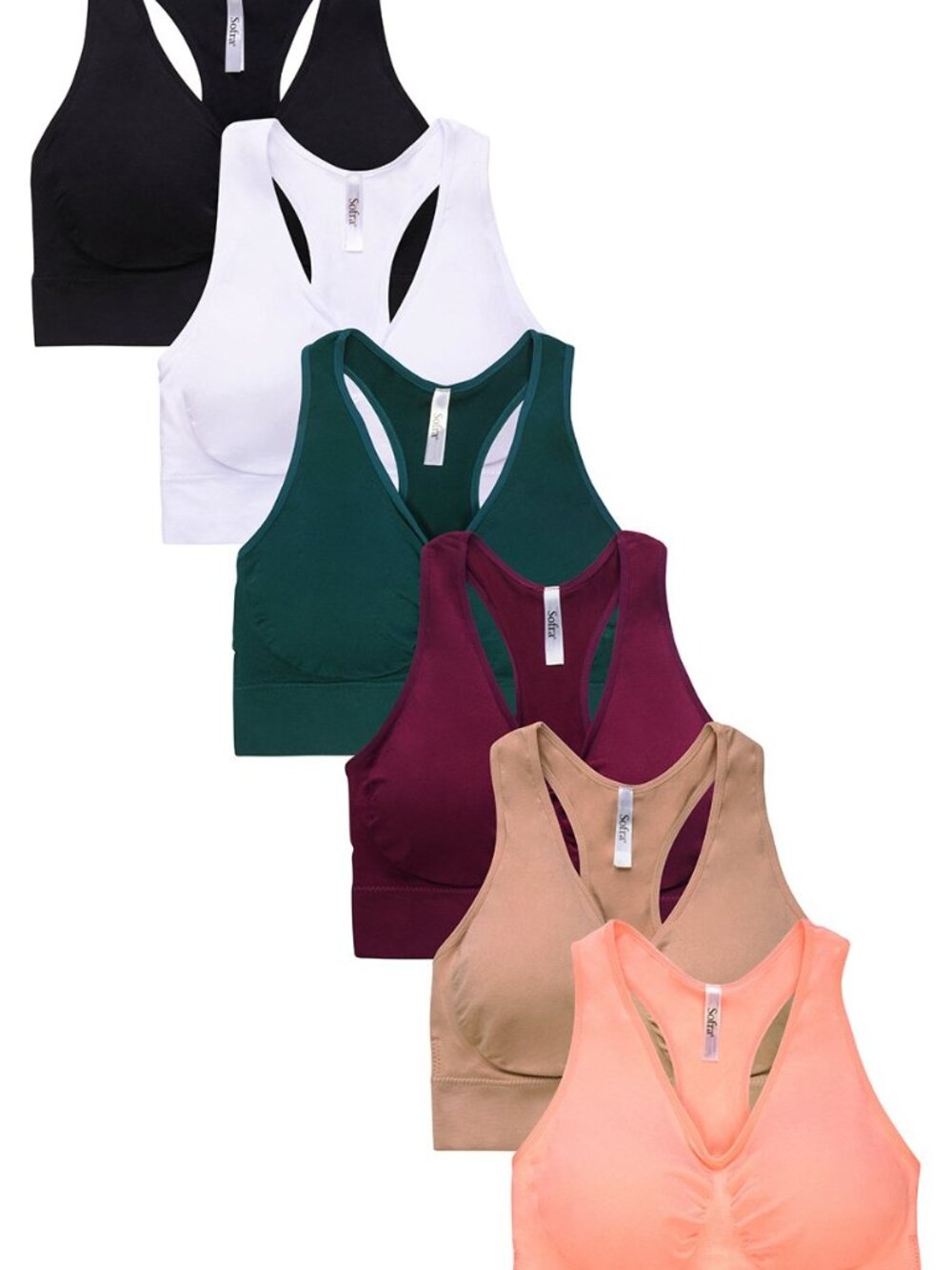 $15 SALE PACK OF 6 Women's Seamless Racerback Removable Sports Bras (BR0136SP5)